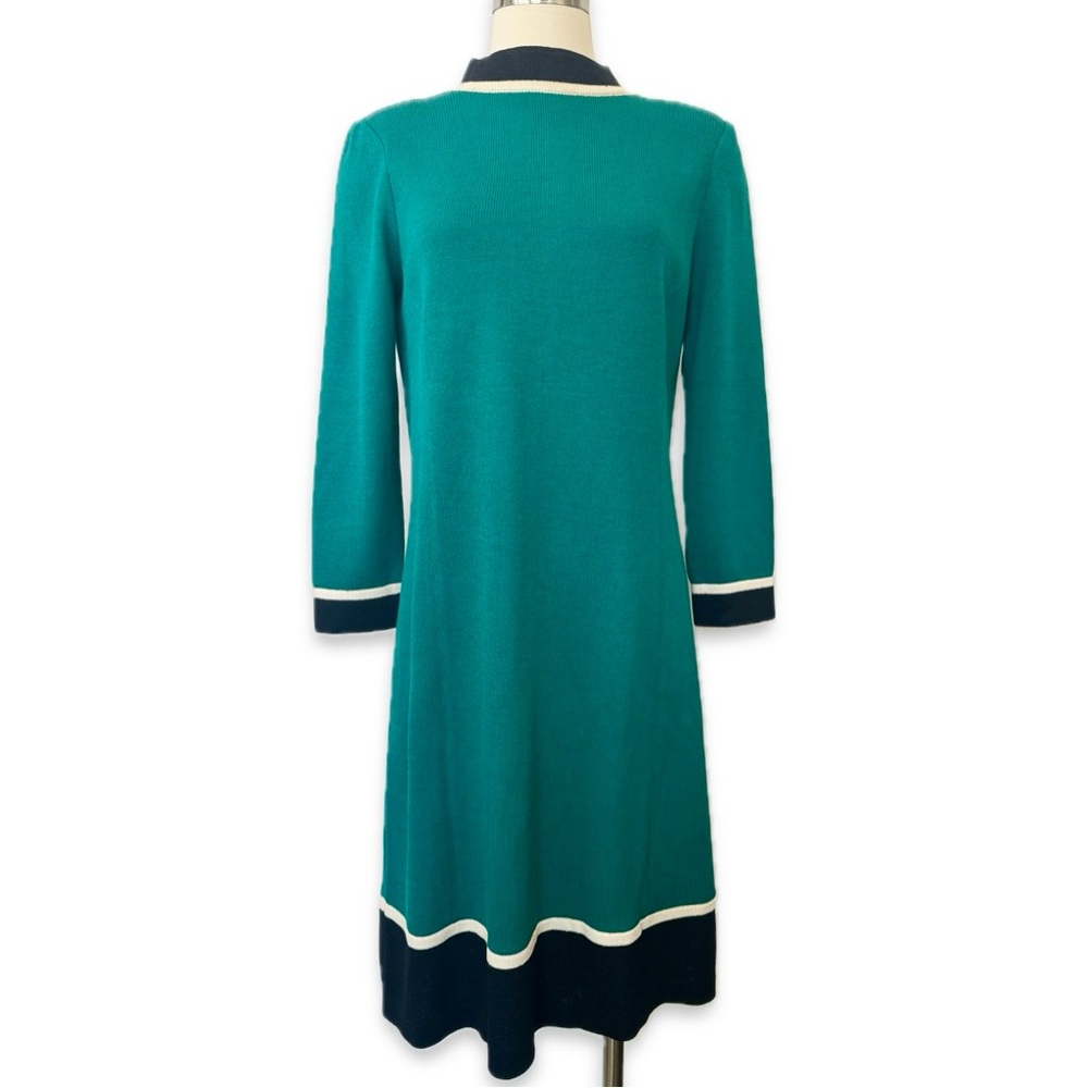 St. John Knit Collection Vintage Kelly Green Colorblock Santana Sweater Dress 12